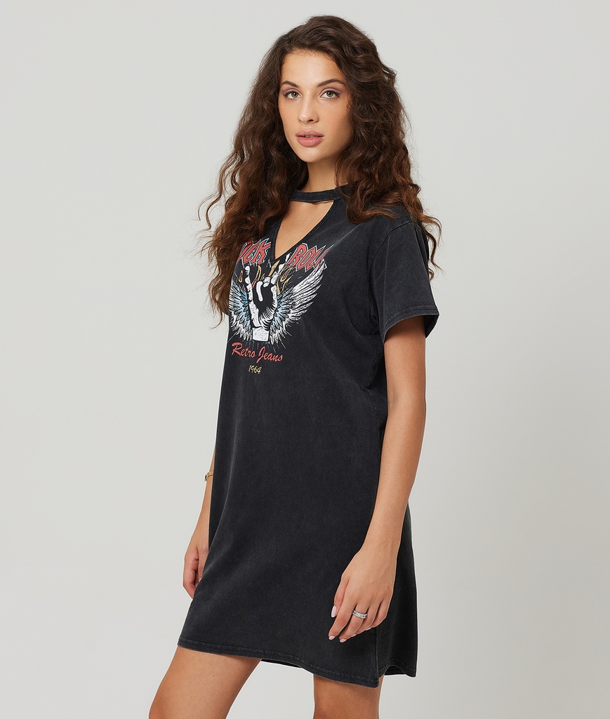 Alpine Tunic Jersey Dress, Black