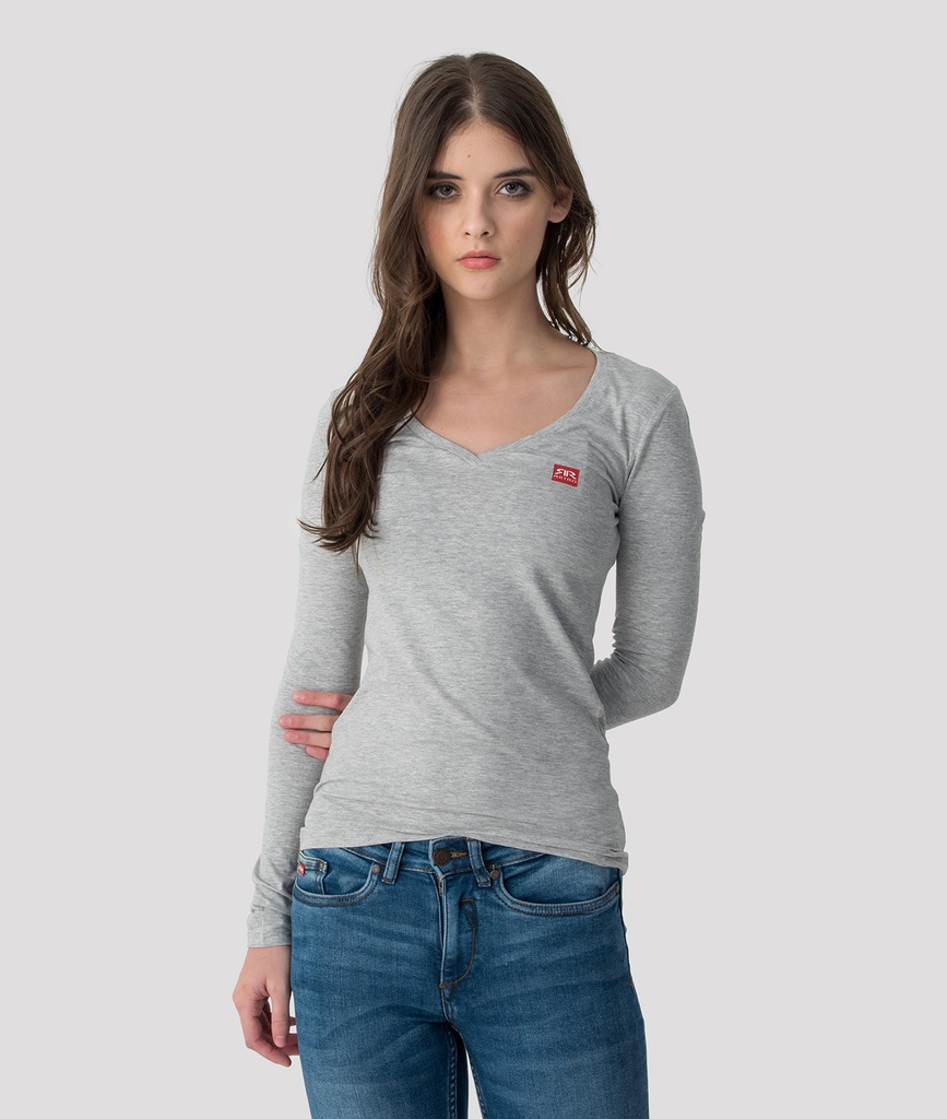 Elizabeth Long V Long Sleeves, Grey Melange