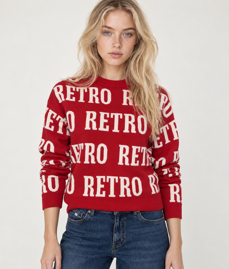 Alanna Overprint Sweater, Red