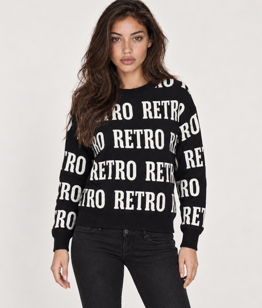 Alanna Overprint Sweater, Black